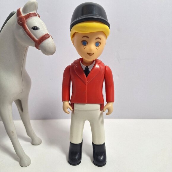 Little Tikes Horse 2 Riders Boy Figure Jockey Gray Dapple Pony Vintage Lot - Picture 3 of 13